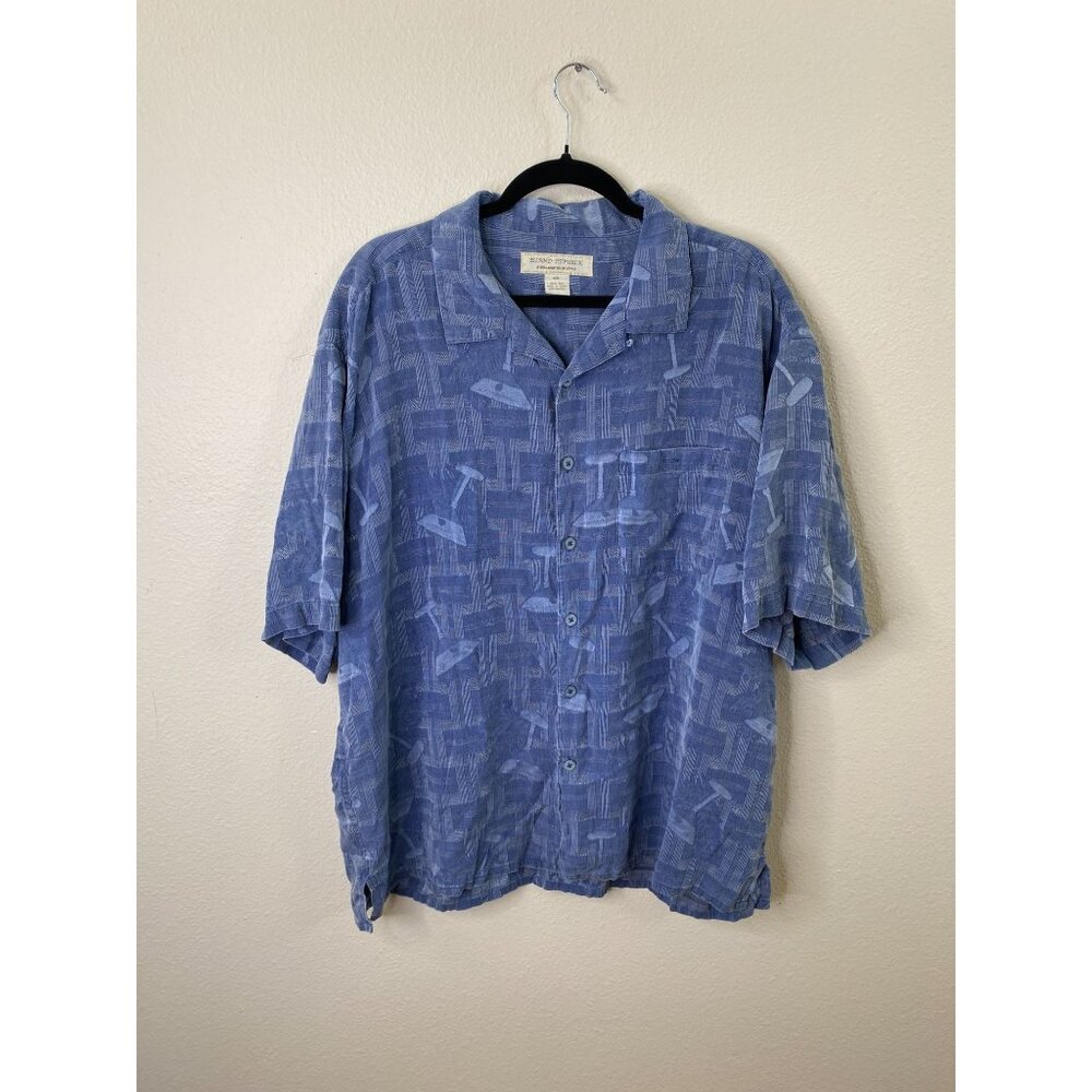 Island Republic XXL Blue 100% Silk Button-Up Shirt Abstract Pattern Summer Cruis